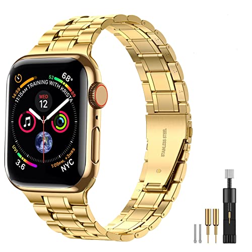 SUPLINK Metall-Edelstahlarmband - Kompatibel mit Apple Watch Armbändern 42mm, 44mm, 45mm, für iWatch Series 8,7, 6, 5, 4, 3, 2, 1, SE,Gold von SUPLINK