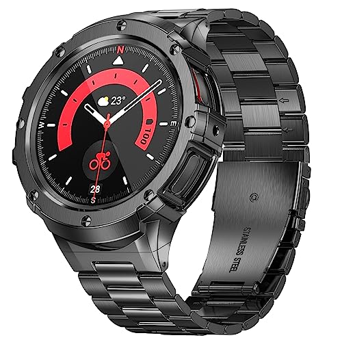 SUPLINK Metallgehäuse mit Band Kompatibel Samsung Galaxy Watch 4 Armband/Galaxy Watch 5 Armband/Galaxy Watch 6 Armband 44mm, Solide Edelstahl Schutzhülle Armband Männer(Space Grau) von SUPLINK