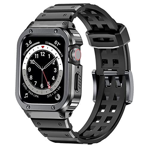 SUPLINK Metallgehäuse mit Band Kompatible Apple Watch Bänder 44mm mit Bumper,Robuste Edelstahl Schutzhülle mit TPU Band für iWatch Serie 6 5 4 SE (Space Grau,44mm) von SUPLINK