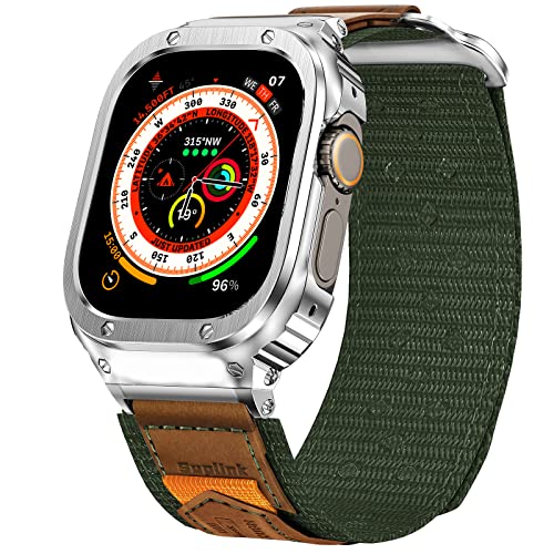SUPLINK Metallgehäuse mit Nylonband Kompatibel mit Apple Watch Armband 49mm, Edelstahl Schutzhülle Armband für iWatch Ultra(Grün Nylon) von SUPLINK