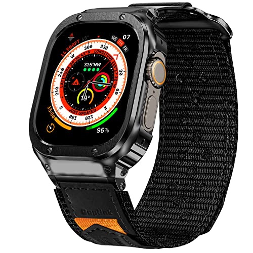SUPLINK Metallgehäuse mit Nylonband Kompatibel mit Apple Watch Armband 49mm,Edelstahl Schutzhülle Armband für iWatch Ultra(Schwarz) von SUPLINK