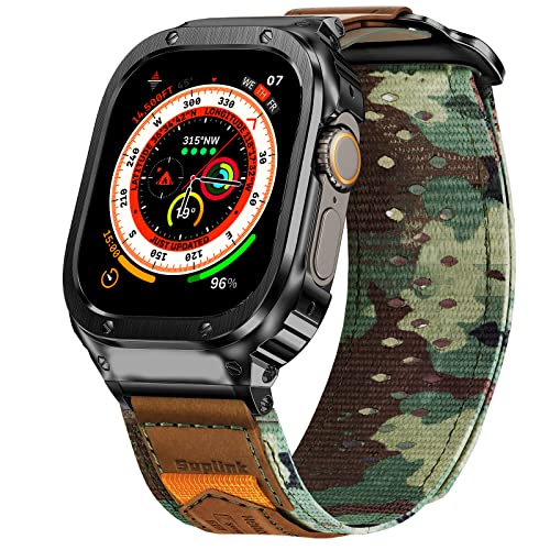 SUPLINK Metallgehäuse mit Nylonband Kompatible Apple Watch Armbänder 49mm,Edelstahl Schutzhülle Armband für iWatch Ultra(Camouflage) von SUPLINK