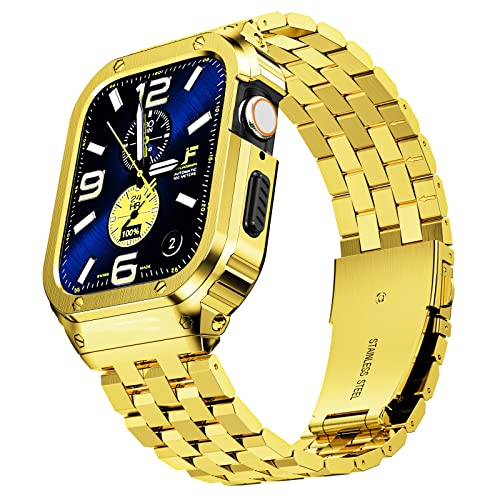 SUPLINK Edelstahl Gehäuse mit Band Kompatibel Apple Watch Armbänder 40/41mm,Edelstahl Robuste Schutzhülle Bumper Armband für iWatch 8/7/6/5/4/SE für Männer(Gold,40/41mm) von SUPLINK
