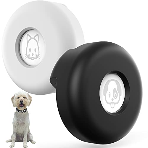 SUPMEGA AirTag Hundehalsbandhalter, [Slide on Collar] [Nicht baumeln] Kompakte Schutzhülle aus Silikon für Haustier-Katzenhalsband, Kompatibel mit AirTag 2021 (2 Stück, Schwarz & Weiß) von SUPMEGA