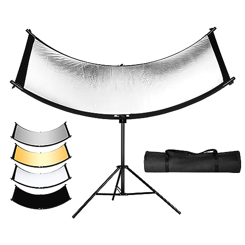 SUPON Clamshell Lichtreflektor Diffusor Kit,180x60cm Groß Gebogener Lichtreflektor mit Tragetasche,U Form Gebogener Reflektoren,Schwarz/Weiß/Gold/Silber(Ständer Nicht im Lieferumfang enthalten) von SUPON