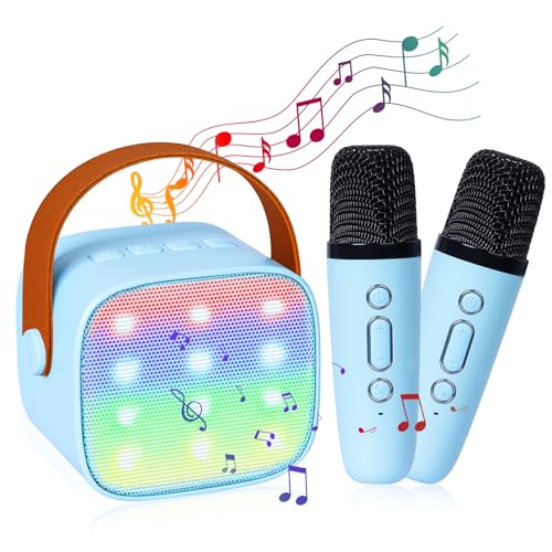 Karaoke Maschine mit 2 Drahtlosen Mikrofonen, Tragbares Bluetooth Karaoke Maschine für Kinder Erwachsene, mit LED-Licht und Sprachveränderungseffekten, tragbare, Geschenke für Mädchen und Jungen von SUPRBIRD