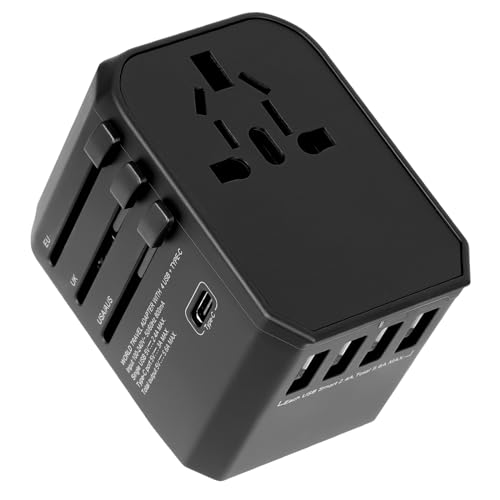 Reiseadapter Weltweit Universal Reisestecker mit 4 USB, 1 Type-C und 1AC Steckdose,5.6A Internationaler Steckdosenadapter, Universaladapter für UK EU USA AUS Stecker,224+ Ländern von SUPRBIRD