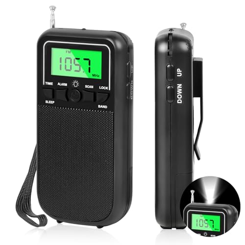 Tragbares Funkgerät, batteriebetrieben, kleines Radio FM/AM/SW mit LCD-Bildschirm, Rückenclip, Kopfhöreranschluss, Taschenlampen, Uhren, Alarme, Taschenradio, geeignet für Reisen und Camping von SUPRBIRD