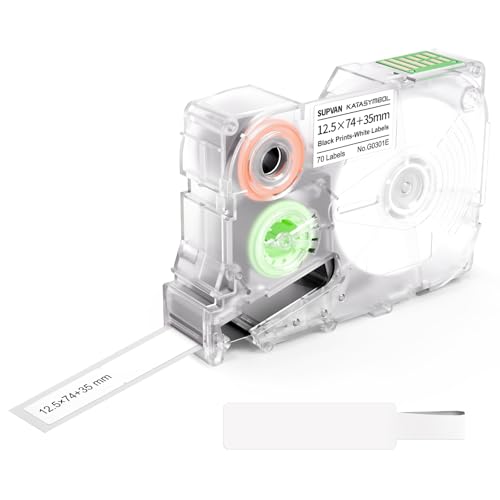 SUPVAN G15M Kabel Etikettenband, Thermo-Mehrzweck-Etiketten für Heim, Schule, Büro, 12.5 mm x (74 mm + 35 mm), 70 Etiketten/Rolle, Schwarz auf Weiß von SUPVAN