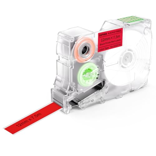 SUPVAN G15M Kontinuierliches Etikettenband, Thermo-Mehrzweck-Etiketten für Heim, Schule, Büro, 12 mm x 7.5 m, Schwarz auf Rot SUPVAN G15M Kontinuierliches Etikettenband, Thermo-Mehrzweck-Etiketten für Heim, Schule, Büro, 12 mm x 7.5 m, Schwarz auf Rot von SUPVAN