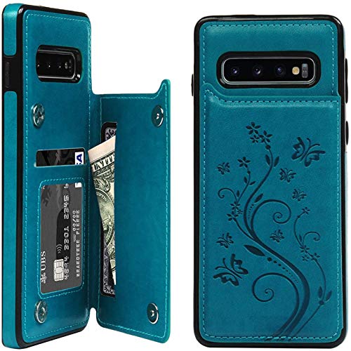Kompatibel mit Galaxy S10 Hülle Brieftasche, Hülle mit Kartenhalter, geprägter Schmetterling, schmal, Folio-Lederhülle, stoßfest, mit Kreditkartenschlitz, Schutzhülle für Galaxy S10, Blau Kompatibel mit Galaxy S10 Hülle Brieftasche, Hülle mit Kartenhalter, geprägter Schmetterling, schmal, Folio-Lederhülle, stoßfest, mit Kreditkartenschlitz, Schutzhülle für Galaxy S10, Blau von SUPWALL