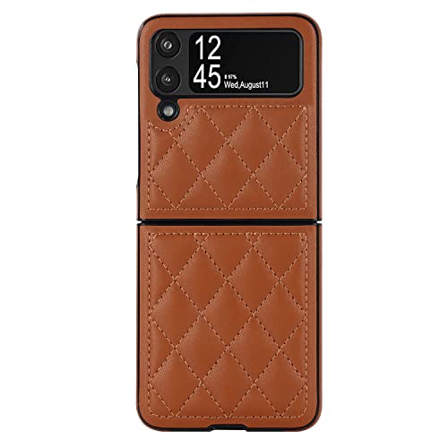 SUPWALL Lederhülle für Samsung Galaxy Z Flip3 5G, Diamantform, luxuriös, langlebig, weiches PU-Leder und harte PC-Schale, stoßfeste Stoßstangen-Schutzhülle, Braun von SUPWALL