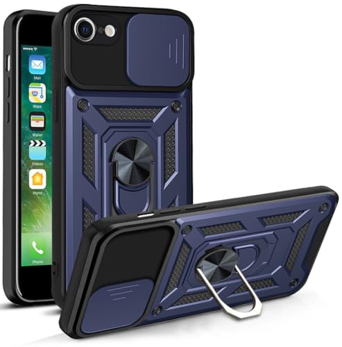 Schutzhülle für iPhone 7 Plus/8 Plus, mit Schiebe-Kamera-Abdeckung und 360° drehbarem Ringständer, militärische, robuste, stoßfeste Schutzhülle mit magnetischer Autohalterung, Blau von SUPWALL