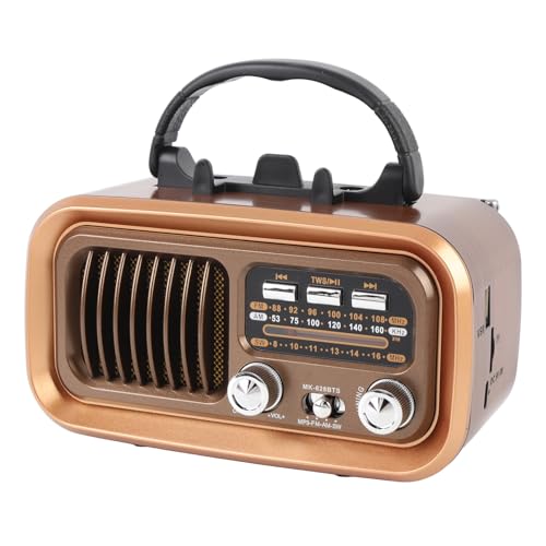 Retro -Radio mit Bluetooth -Lautsprecher, Speicherkarte, USB -Wiedergabe, Solar -Batterieantrieb Wiederaufladbarer Tragbares AM -FM -Radio für Outdoor Camping (Gold) von SUPYINI