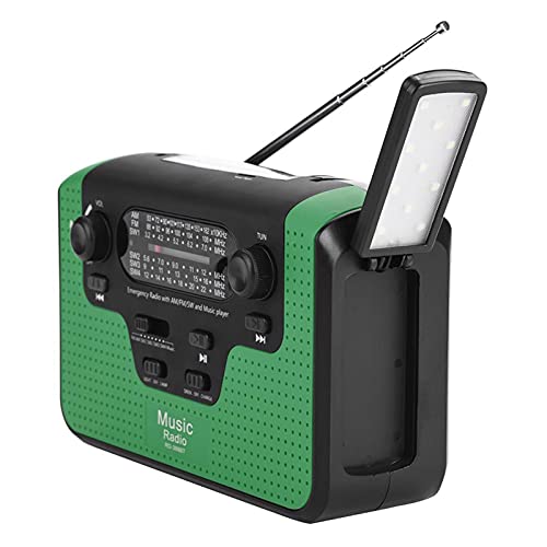 Self Powered Radio, FM/AM/SW Solar Hand Crank Radio mit Memory Card Music für Handsfree Call, Solar FM Radio, LED Taschenlampe (Grün) von SUPYINI