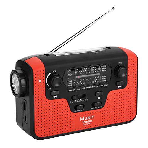 Self Powered Radio, FM/AM/SW Solar Hand Crank Radio mit Memory Card Music für Handsfree Call, Solar FM Radio, LED Taschenlampe (Rot) von SUPYINI