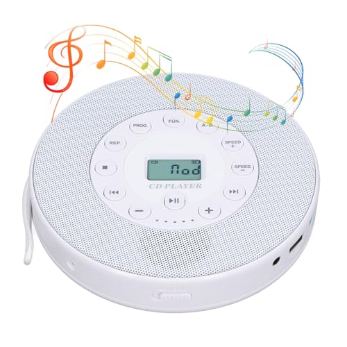 Tragbarer Bluetooth-CD-Player mit Lautsprecher, Anti-Skip-CD-Player für das Auto, MP3-Kompatibilität, Unterstützt auf USB, Integriertes Mikrofon (Weiß) von SUPYINI