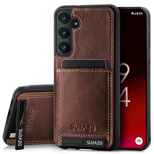 SURAZO Echtleder Back Case für Samsung Galaxy S24 FE Hülle – Stoßfestes Leder Handyhülle Cover [Kartenfach, Standfunktion, Schlüsselanhänger] Handgefertigt in EU Bumper Rückseite Schutzhülle Braun von SURAZO