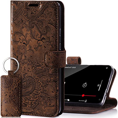 SURAZO Handy Hülle Für Apple iPhone 11 PRO MAX Book Classic RFID Ornament Braun - Glattleder Premium - Vintage Wallet Case von SURAZO