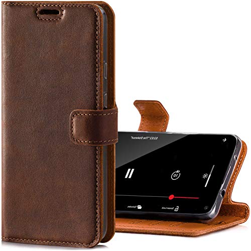 SURAZO Handy Hülle Für Apple iPhone 11 Pro - TV RFID Nubuk Nussbraun - Glattleder Premium - Vintage Wallet Case von SURAZO