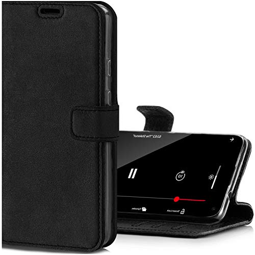 SURAZO Handyhülle für Apple iPhone 12 Mini – Premium Echtleder Hülle Schutzhülle mit [Standfunktion, Kartenfach, RFID Schutz] – Klapphülle Wallet case Handmade in Europe (Schwarz) von SURAZO