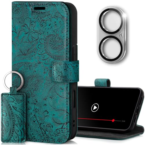 SURAZO Handyhülle für Apple iPhone 16 Plus Hülle Leder - Klappbar Echtleder Schutzhülle [Kartenfach, RFID Schutz, Standfunktion, Kameraschutz Glas] Flip Klapphülle Case Cover Lederhülle O. Türkis von SURAZO