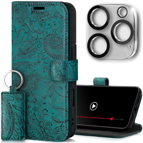 SURAZO Handyhülle für Apple iPhone 16 Pro Max Hülle Leder - Klappbar Echtleder Schutzhülle [Kartenfach, RFID Schutz, Standfunktion, Kameraschutz Glas] Flip Klapphülle Case Cover Lederhülle O. Türkis von SURAZO