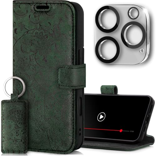 SURAZO Handyhülle für Apple iPhone 16 Pro Max Hülle Leder Klappbar Echtleder Schutzhülle [mit Kartenfach, RFID Schutz, Standfunktion, Kameraschutz Glas] Flip Klapphülle Case Cover Lederhülle O. Grün von SURAZO
