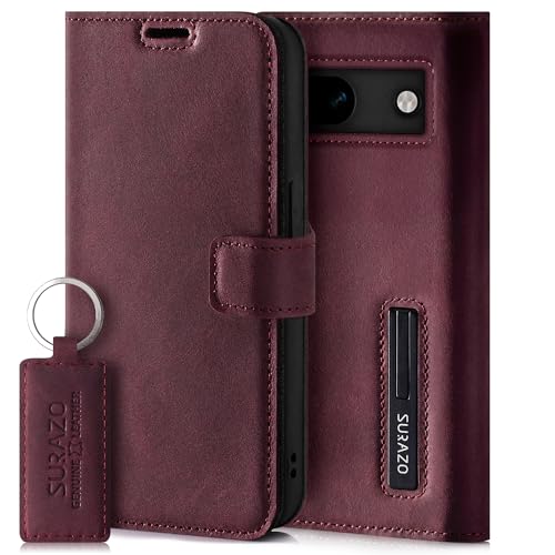 SURAZO Handyhülle für Google Pixel 8a Hülle Leder – Klappbar Echtleder Schutzhülle [ Magnet, Kartenfach, RFID Schutz, Standfunktion ] Flip Klapphülle Wallet Case Cover Lederhülle (Burgund) von SURAZO
