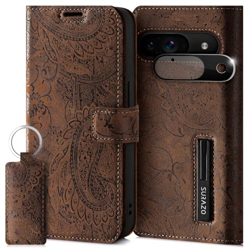 SURAZO Handyhülle für Google Pixel 9 5G Hülle Leder – Klappbar Echtleder Schutzhülle [Magnet, Kartenfach, RFID Schutz, Standfunktion, Kameraschutz] Flip Klapphülle Case Cover Lederhülle Braun von SURAZO