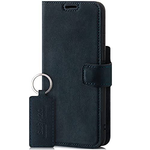 SURAZO Handyhülle für Samsung Galaxy S21 FE 5G – Premium Echtleder Hülle Schutzhülle mit [Standfunktion, Kartenfach, RFID Schutz] – Handmade Klapphülle Wallet case (Marineblau) von SURAZO