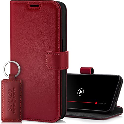 SURAZO Handyhülle für Samsung Galaxy S23 FE Hülle Leder – Klappbar Echtleder Schutzhülle [ Magnet, Kartenfach, RFID Schutz, Standfunktion ] Flip Klapphülle Case Cover Lederhülle (Costa Rot) von SURAZO
