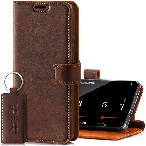 SURAZO Handyhülle für Samsung S21 Plus – Premium Echtleder Hülle Schutzhülle mit [Standfunktion, Kartenfach, RFID Schutz] – Klapphülle Wallet case Handmade für Samsung Galaxy S21 Plus 5G (Nussbraun) von SURAZO