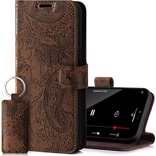 SURAZO Handyhülle für Xiaomi Mi 11 Lite 4G / 5G / NE – Premium Echtleder Hülle Schutzhülle mit [Standfunktion, Kartenfach, RFID Schutz, Blumenmuster] Handmade Klapphülle Wallet case (Braun) von SURAZO