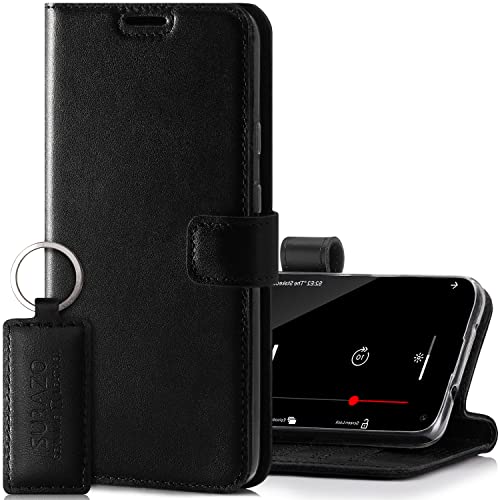 SURAZO Handyhülle für iPhone XR – Premium Echtleder Hülle Schutzhülle mit [Standfunktion, Kartenfach, RFID Schutz] – Klappbar Klapphülle Wallet case Handmade für Apple iPhone XR (Costa Schwarz) von SURAZO