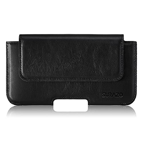 SURAZO Premium 100% Echtleder Gürteltasche für Apple iPhone 16e Tasche Leder – Horizontale Handytasche Holster [Vollleder Handyhülle] [Gürtelschlaufe] Handy Gürtel Hülle Case Lederhülle Schwarz von SURAZO