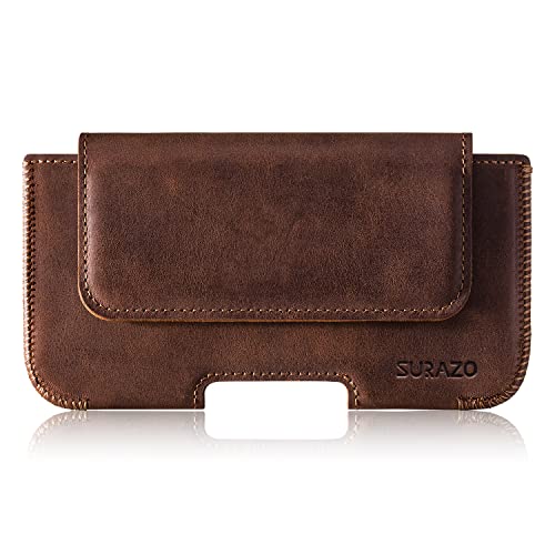SURAZO Premium 100% Echtleder Gürteltasche für Google Pixel 8 Pro Hülle Leder – Horizontale Holster Schutzhülle [Vollleder Handyhülle] Gürtel Tasche Case Cover Lederhülle (Nussbraun) von SURAZO