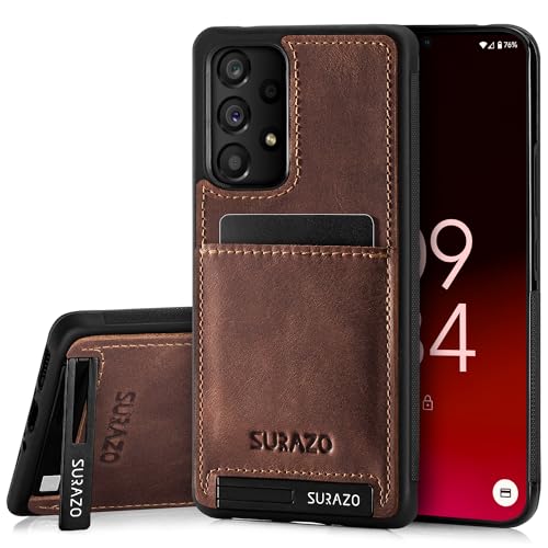 SURAZO Premium Echtleder Back case für Samsung Galaxy A53 5G Hülle – Stoßfestes Leder Handyhülle Cover [Kartenfach, Standfunktion, Schlüsselanhänger] Vintage Slim Bumper Schutzhülle (Nussbraun) von SURAZO