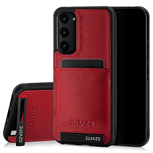 SURAZO Premium Echtleder Back case für Samsung Galaxy A54 Hülle – Stoßfestes Leder Handyhülle Cover [Kartenfach, Standfunktion, Schlüsselanhänger] Vintage Slim Bumper Schutzhülle (Costa Rot) von SURAZO