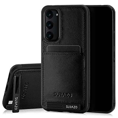 SURAZO Premium Echtleder Back case für Samsung Galaxy A54 Hülle – Stoßfestes Leder Handyhülle Cover mit [Kartenfach, Standfunktion, Schlüsselanhänger] Vintage Slim Bumper Schutzhülle (Schwarz) von SURAZO