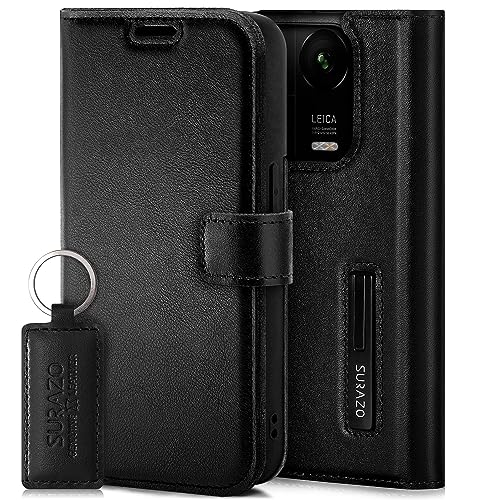 SURAZO Premium Handyhülle für Redmi Note 13 5G Hülle Leder – Klappbare Echtleder Schutzhülle [Magnet, Kartenfach, RFID Schutz, Standfunktion] Klapphülle Wallet Case Cover Lederhülle (Schwarz) von SURAZO