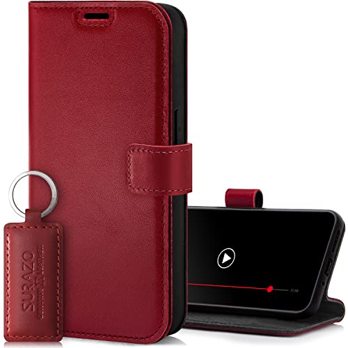 SURAZO Premium Handyhülle für Samsung Galaxy A54 Hülle Leder – Klappbare Echtleder Schutzhülle [Magnet, Kartenfach, RFID Schutz, Standfunktion] Flip Klapphülle Wallet Case Cover Lederhülle (Costa Rot) von SURAZO