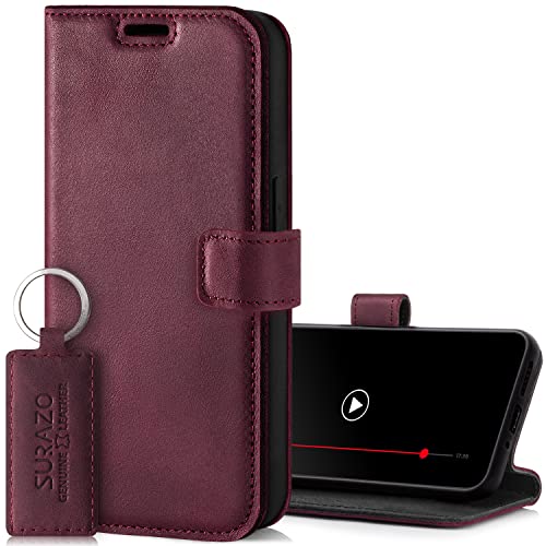 SURAZO Premium Handyhülle für Samsung Galaxy A55 Hülle Leder – Klappbare Echtleder Schutzhülle [Magnet, Kartenfach, RFID Schutz, Standfunktion] Flip Klapphülle Wallet Case Cover Lederhülle (Burgund) von SURAZO
