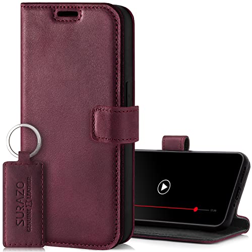 SURAZO Premium Handyhülle für Samsung Galaxy S24 Hülle Leder – Klappbare Echtleder Schutzhülle [Magnet, Kartenfach, RFID Schutz, Standfunktion] Flip Klapphülle Wallet Case Cover Lederhülle (Burgund) von SURAZO