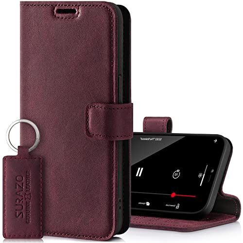 SURAZO Prestige Handyhülle für Samsung Galaxy S22 Ultra 5G – Premium Echtleder Hülle Schutzhülle mit [Standfunktion, Kartenfach, RFID Schutz] Klapphülle Wallet case Handmade in Europe (Burgund) von SURAZO