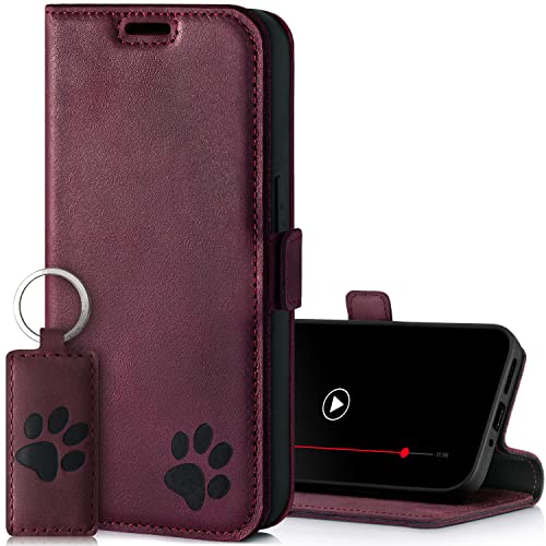 SURAZO Slim Magnet Handyhülle für Samsung Galaxy A55 Hülle Leder – Echtleder Schutzhülle Pfote Motiv – RFID Klapphülle [Standfunktion, Kartenfach] Flip Cover Case Lederhülle (Burgund) von SURAZO