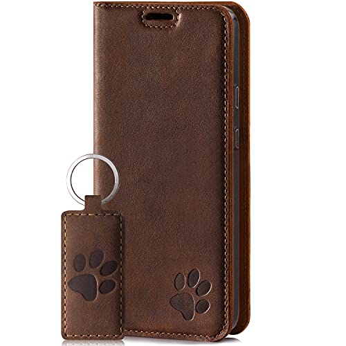 SURAZO Smart Magnet Handyhülle für Samsung Galaxy S20 FE 4G & 5G – Premium Echtleder Hülle mit Pfote Motiv - Klapphülle mit [Kartenfach, RFID Schutz] – Handmade Schutzhülle Wallet case (Nussbraun) von SURAZO