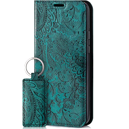 SURAZO Smart Magnet Handyhülle für Samsung Galaxy S20 FE 5G 4G – Premium Echtleder Hülle Schutzhülle mit [Kartenfach, RFID Schutz] – Klapphülle Wallet case Handmade in Europe (Ornament Türkis) von SURAZO