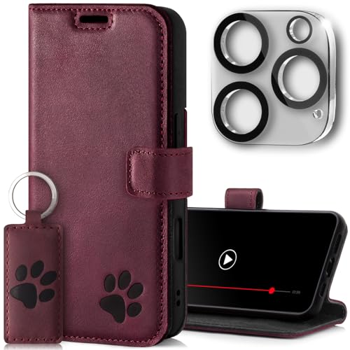 SURAZO Wallet Handyhülle für Apple iPhone 16 Pro Hülle Leder – Echtleder Schutzhülle mit Pfote Motiv – RFID Klapphülle [Magnet, Standfunktion, Kartenfach, Kameraschutz] Flip Cover Case Lederhülle von SURAZO