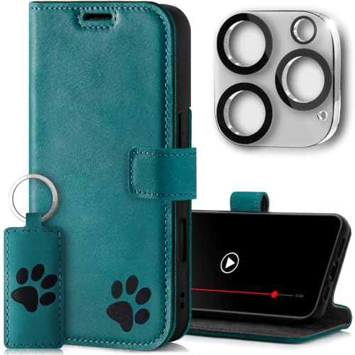 SURAZO Wallet Handyhülle für Apple iPhone 16 Pro Max Hülle Leder – Echtleder Schutzhülle mit Pfote Motiv – RFID Klapphülle [Magnet, Standfunktion, Kartenfach, Kameraschutz] Flip Cover Case Lederhülle von SURAZO